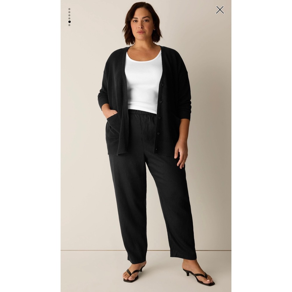 Eileen Fisher Black Organic Linen Tapered Pants Size Medium M Elastic Waist - Picture 5 of 8